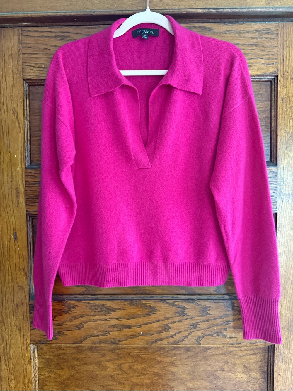 INTERMIX 100% Cashmere Sweater Polo Neck Pullover Hot Pink Hillary US M